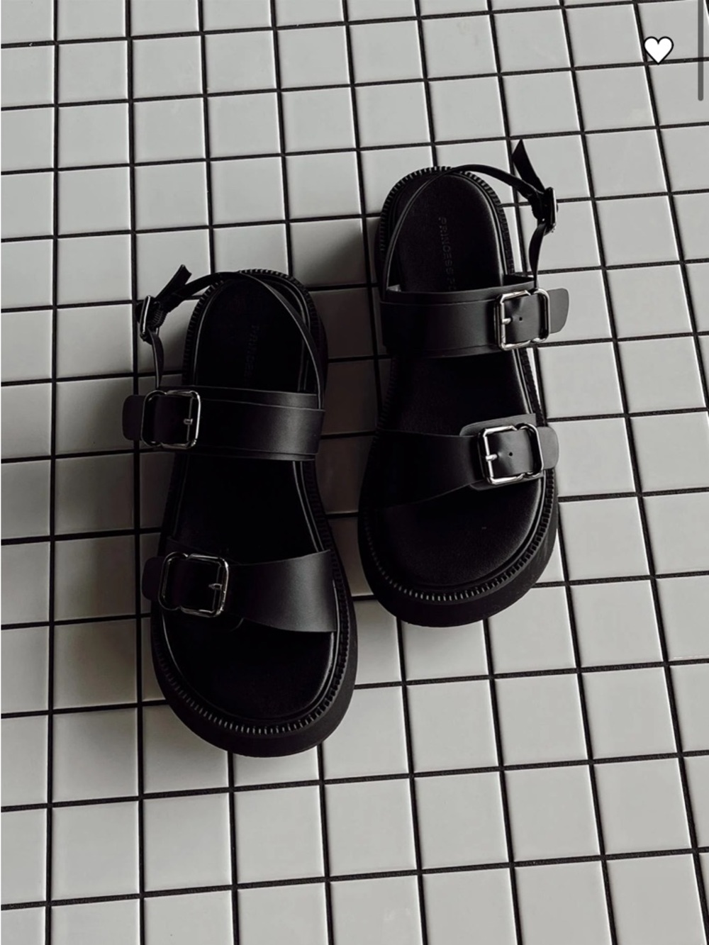 NWOT Princess Polly Aja Black Double-Buckle Strappy PU Platform Sandals